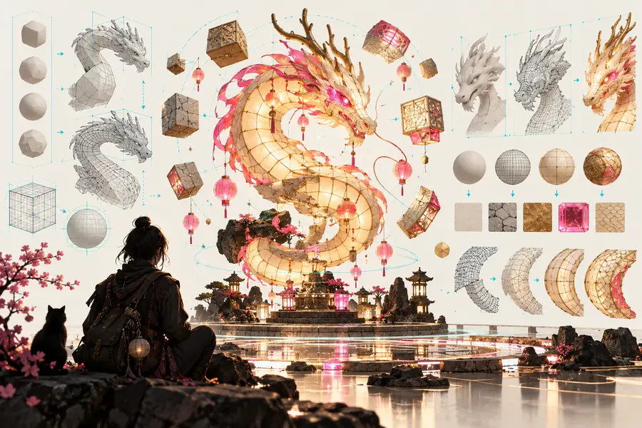Illustration of a text-driven 3D workflow